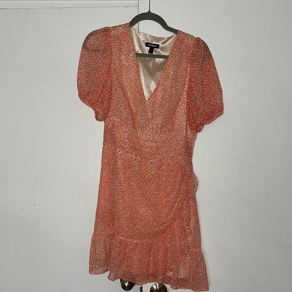 Express Pink Ruched Wrap Mini Dress